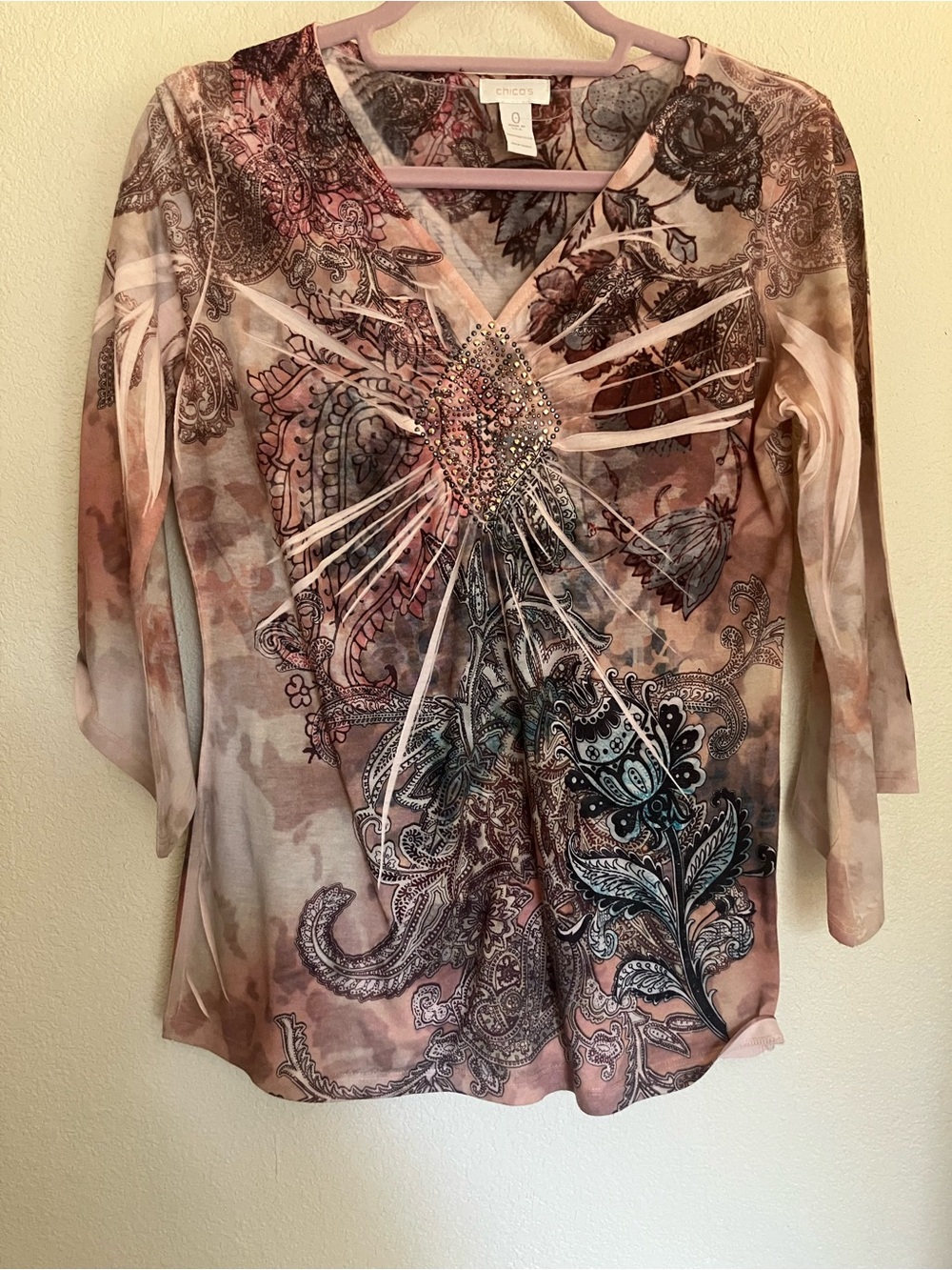 Chicos Floral Half Sleeve Whimsy Top Size 0
